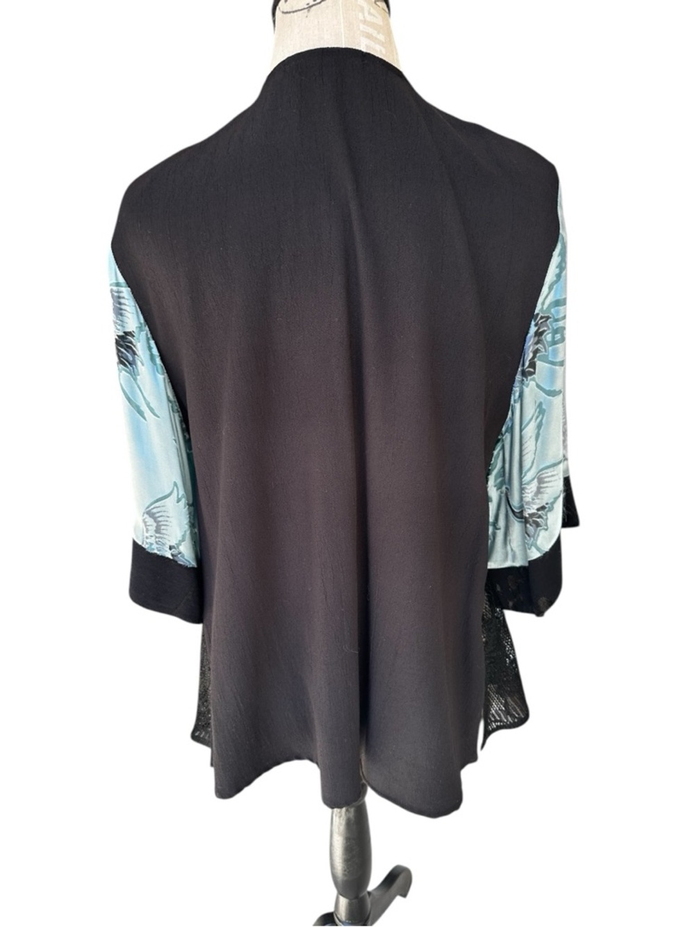 Vtg 90s Spencer Alexis Silk Blend Kimono Style Cropped Top S Floral Cranes FLAWS - Picture 14 of 17